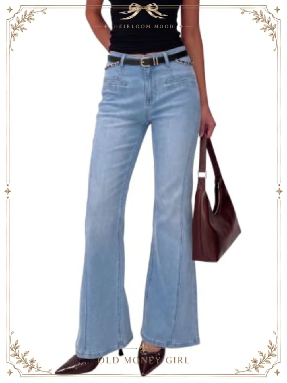 High Waisted Wide Leg Flare Jeans Stretch Denim Pants